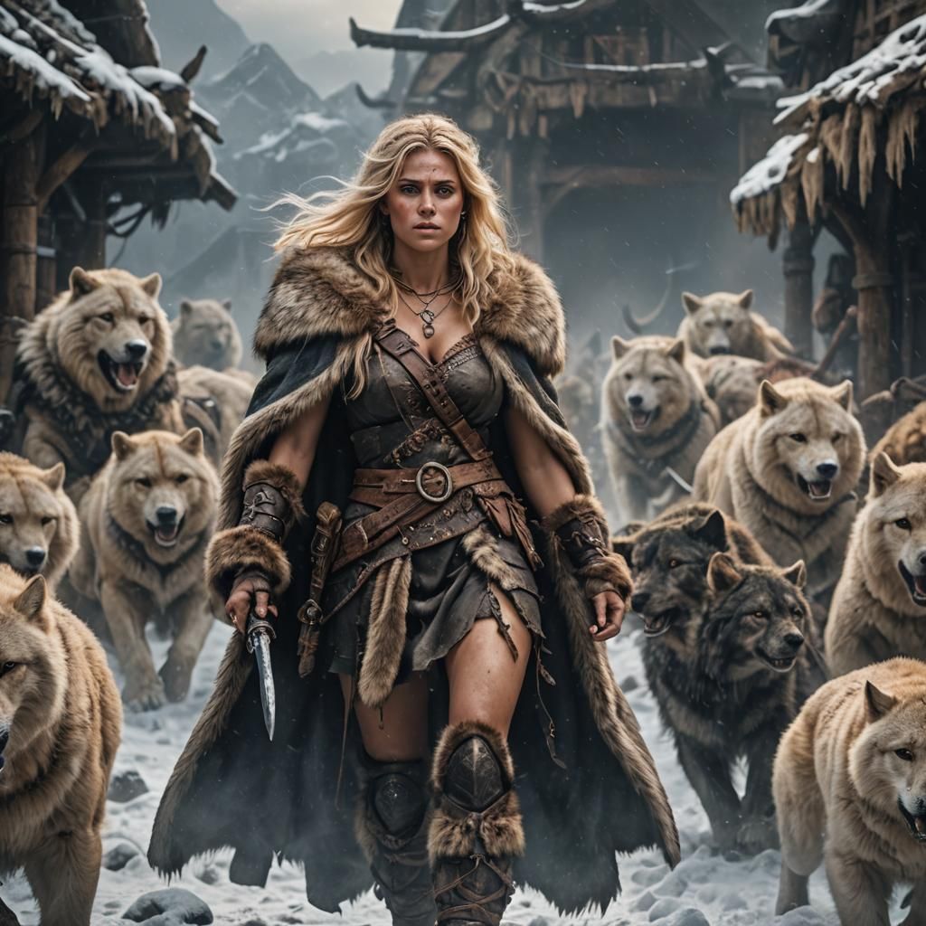 Epic Blonde Barbarian Woman in Furs