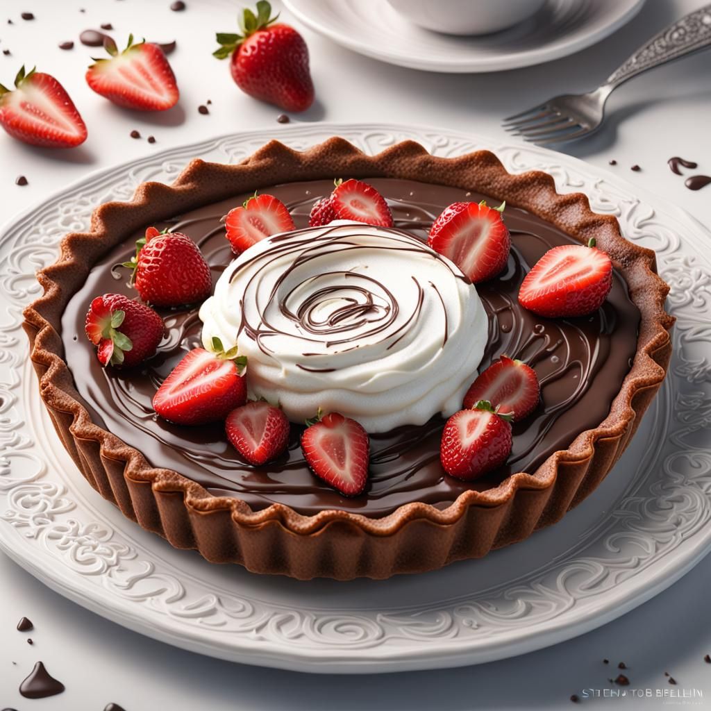 Chocolate Tart with Strawberries: Cel-Shaded Studio Photo
