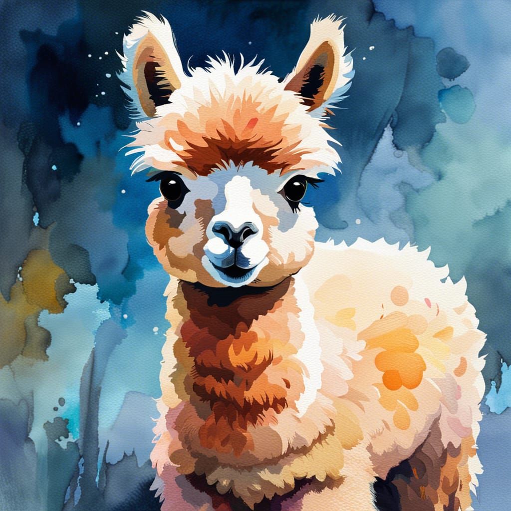 Cute Alpaca in Gouache Style