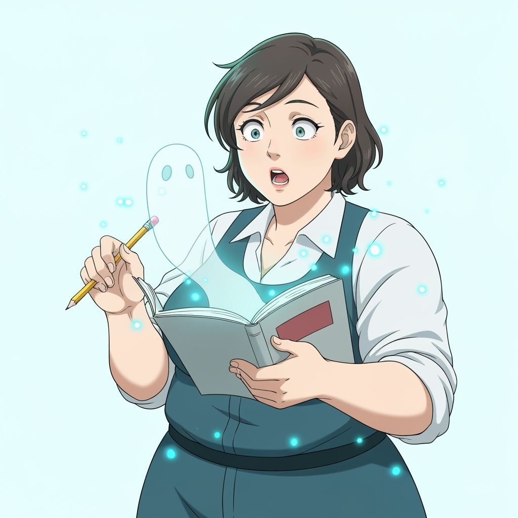 Woman Planning Project with Ghostly Apparition