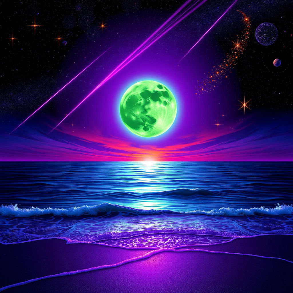 Mystical Moon Descent in Abstract Fractal Style