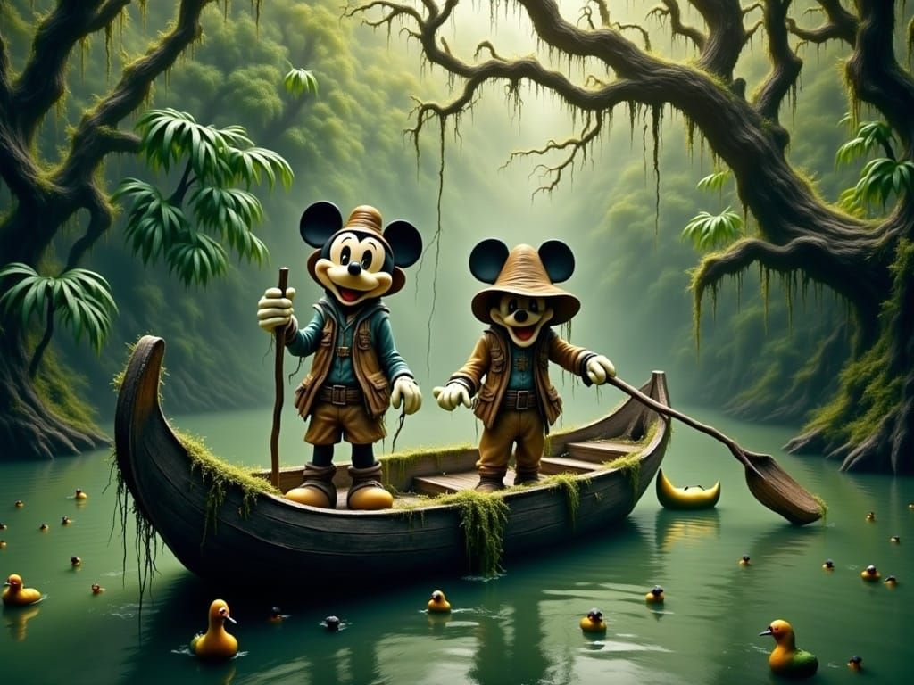 Mickey and Donald Explore Amazon in Comic Realism