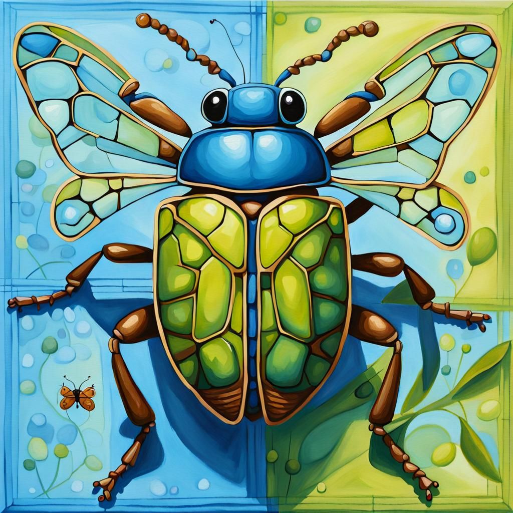 Surreal Bug Painting with Unique Color Scheme