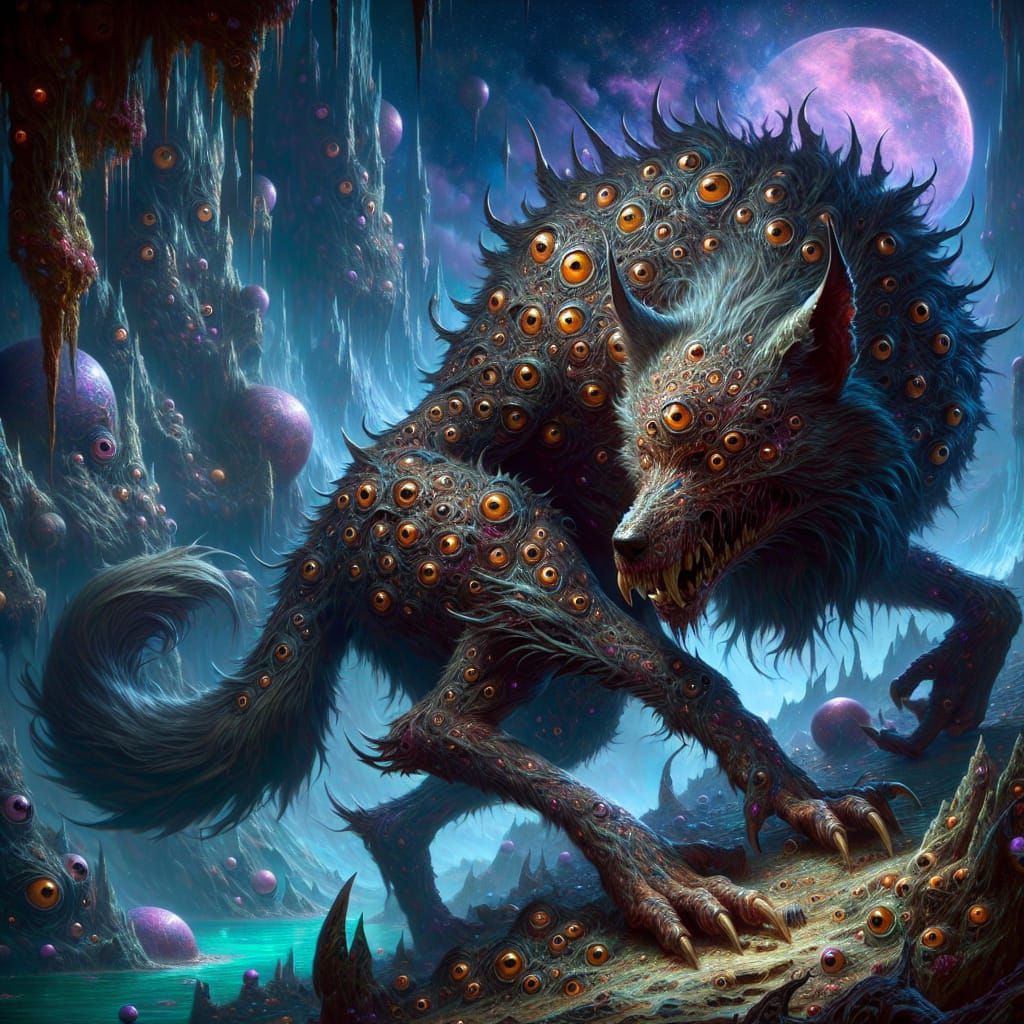 Eldritch Werewolf with Eyes, Detailed Fantasy Art