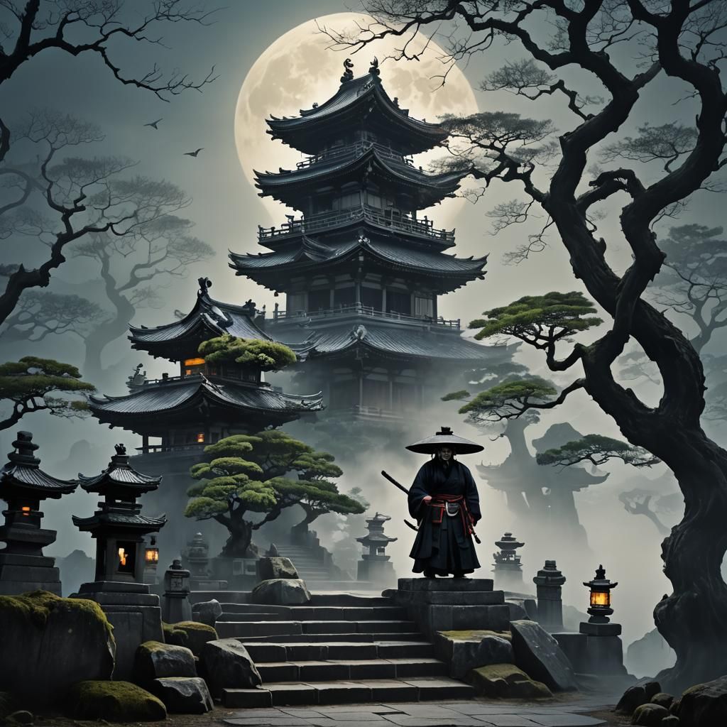 Mysterious Temple Guardian in Japanese Manga Style