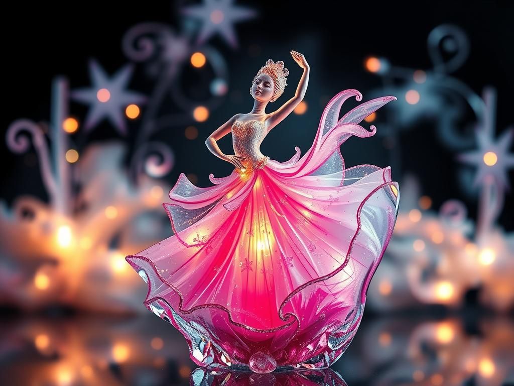 Glass Ballerina Dancing in Realm of Light: 4K 3D
