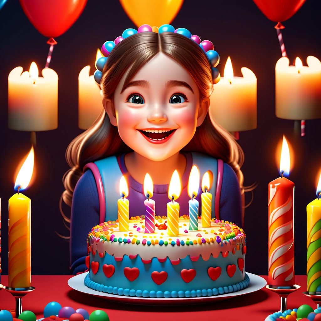 Happy 6 Year Old Girl with Birthday Cake