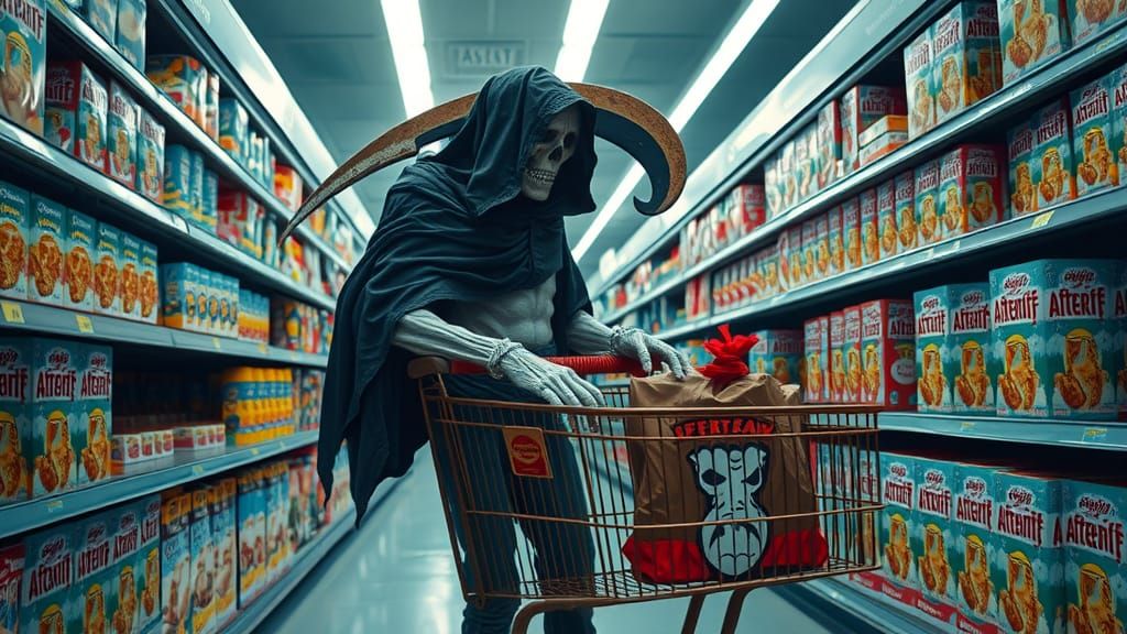 Grim Reaper's Supermarket Sweep: An Afterlife Shopping Trip