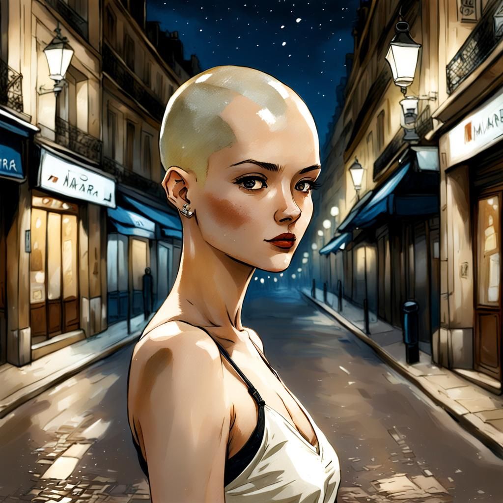 Parisian Night: Shaved Head in Anime Style