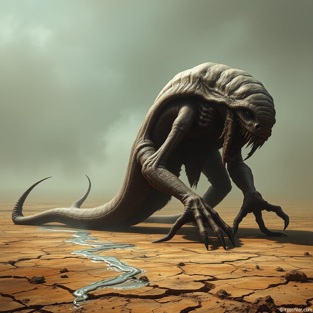 Twisted, Grotesque Creature Crawls Through Barren Wasteland