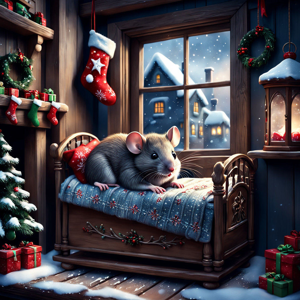Christmas Mouse in a Winter Wonderland Scene