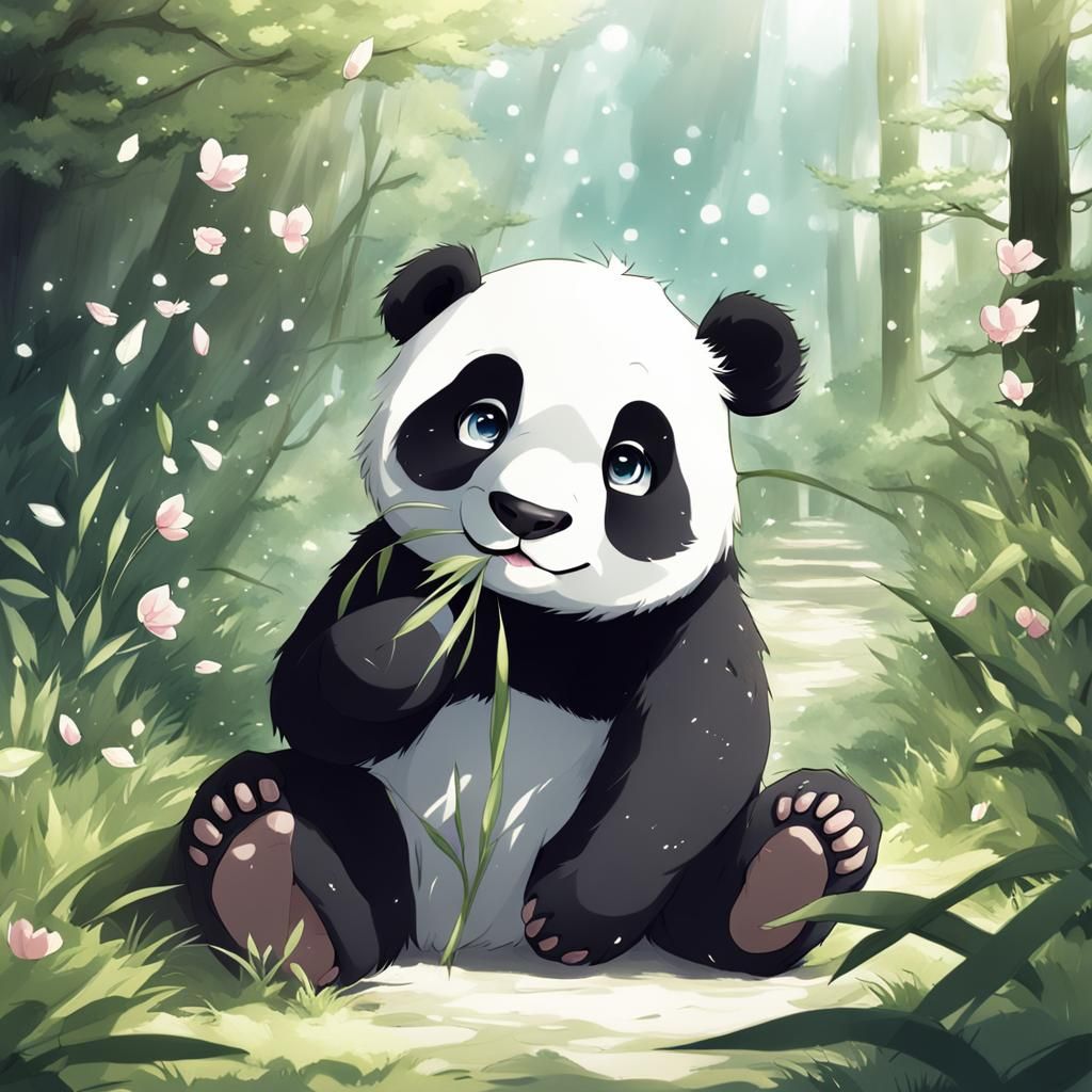 Cute Panda Bear in Anime Style