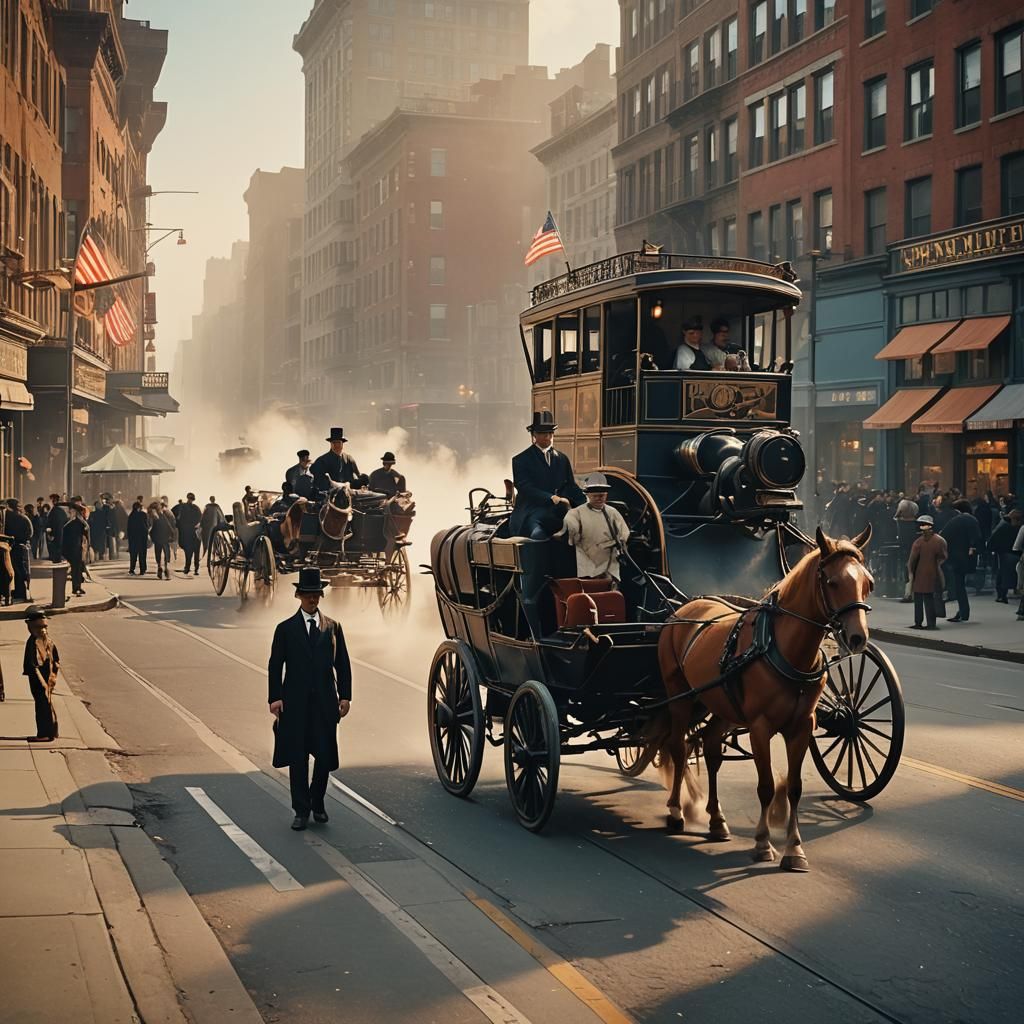 Bustling 1890s New York Docks in Golden Hour Light