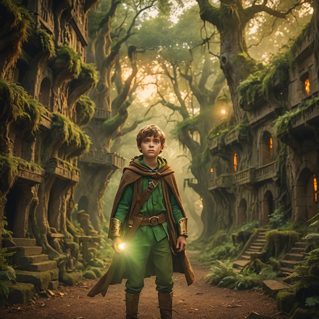 Boy in Mystical Forest: Cinematic Film Still
