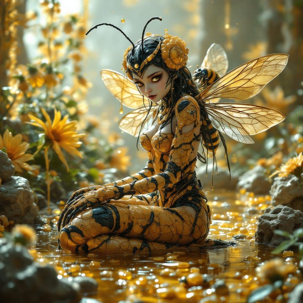 Futuristic Bee Fairy in Sci-Fi Utopia