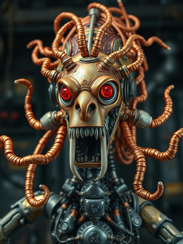 Mechanical Medusa in Vibrant Claymation Style