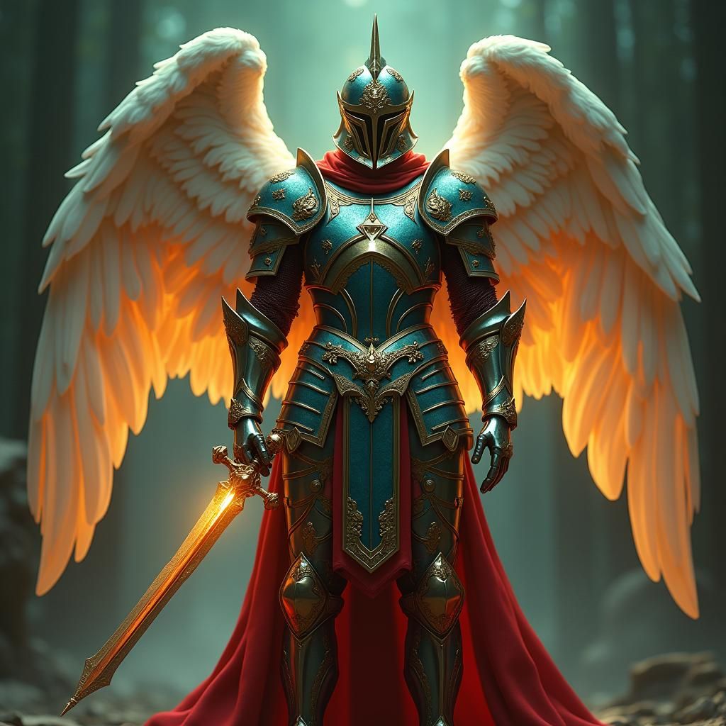 Angelic Warrior in Hyper-Realistic Armor