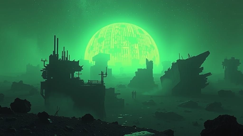 Cosmic Vortex Unveils Digital Matrix Code on a Desolate Alie...