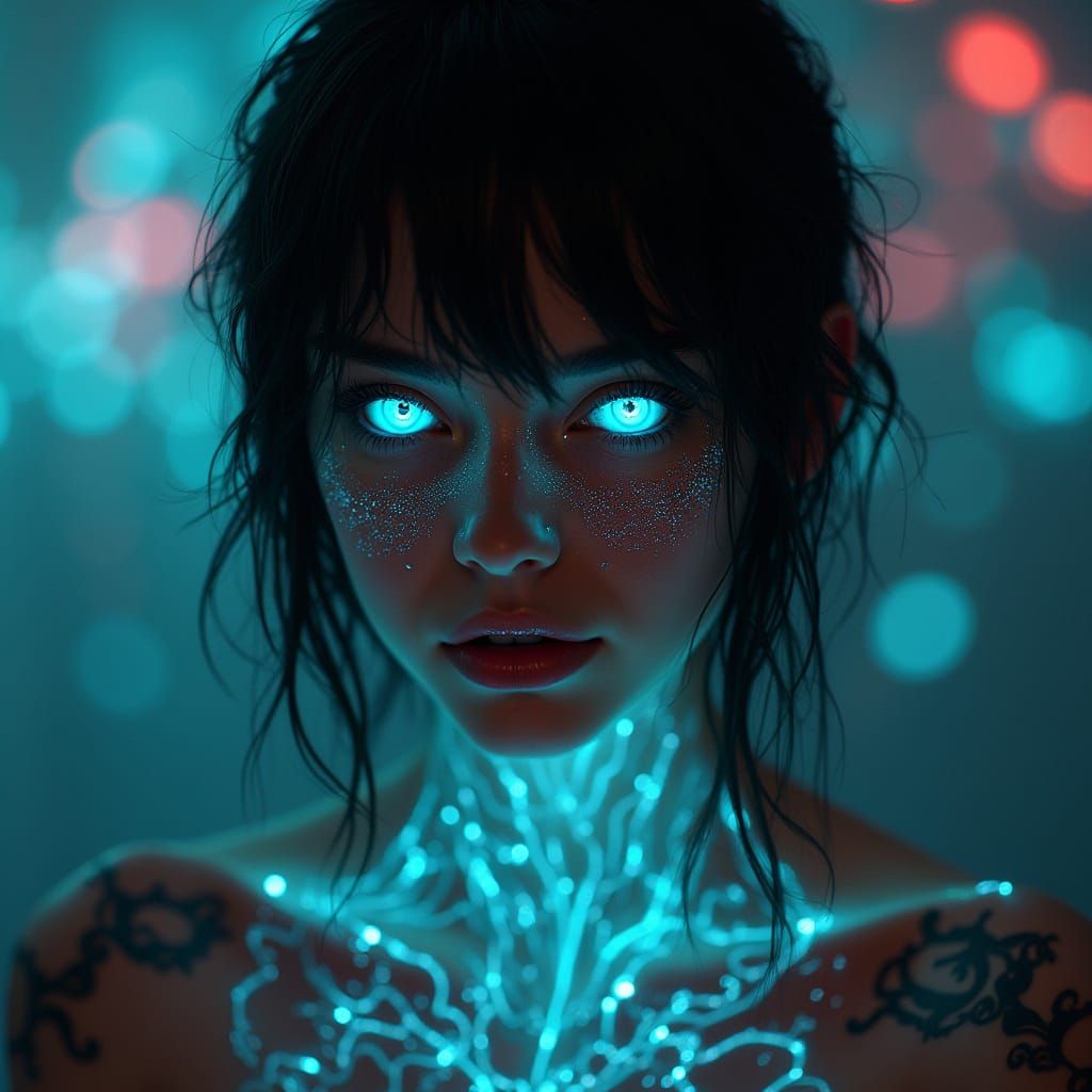 Bioluminescent Androgynous Portrait in Hyperrealistic Style