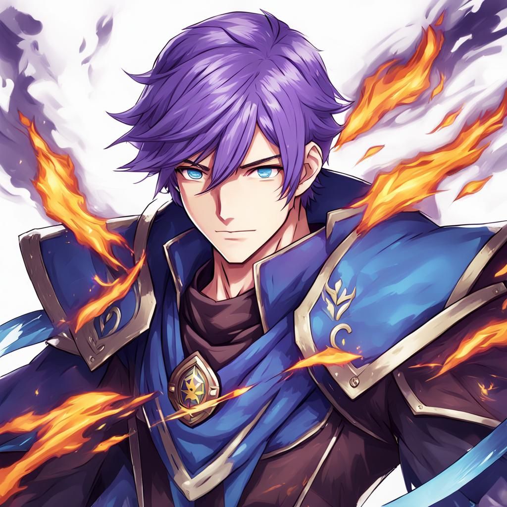 Anime Style Portrait of Purple-Haired Man