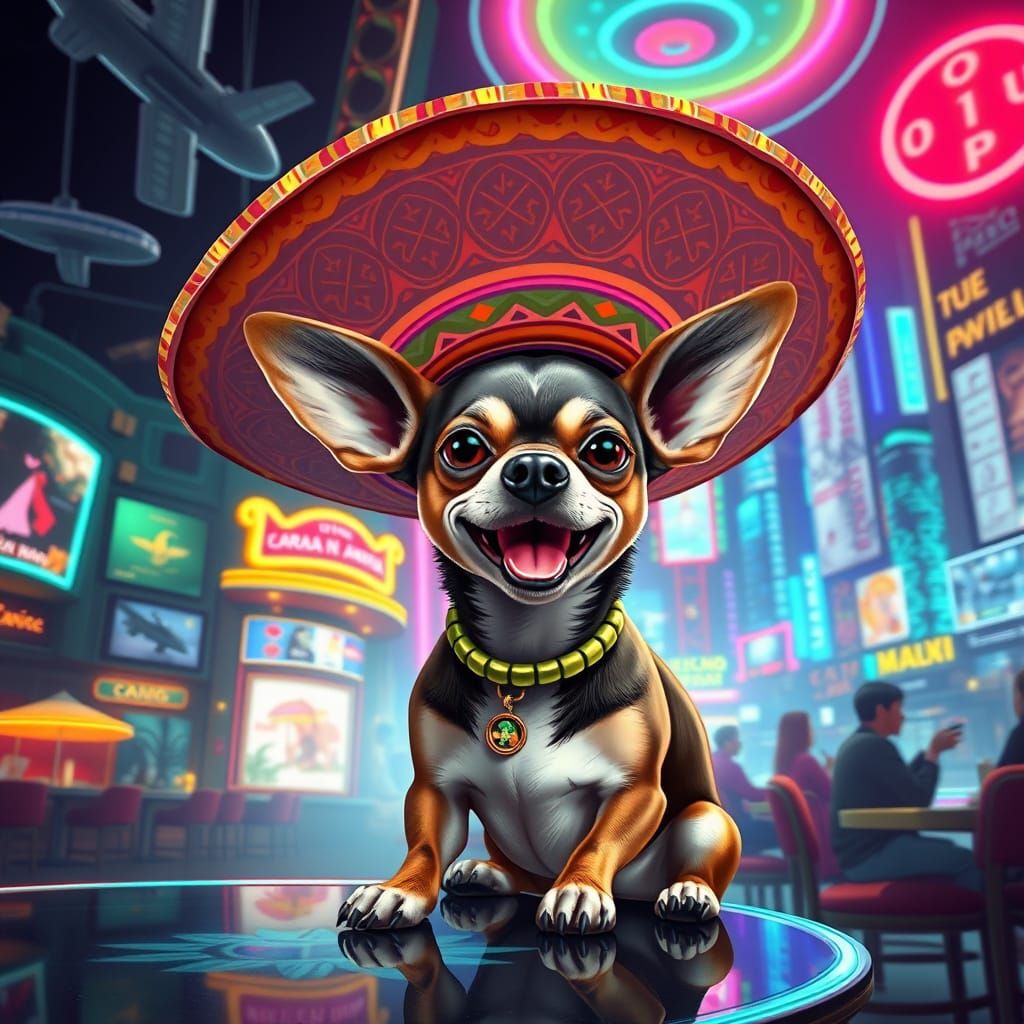 Cyberpunk Chihuahua in Futuristic Cantina