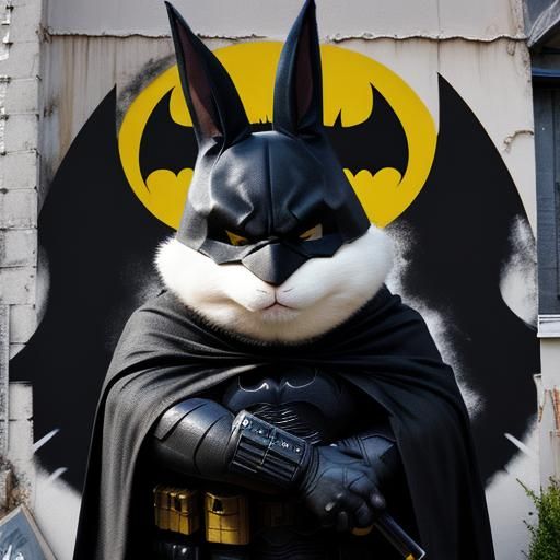 Cute Fluffy Rabbit as Batman Mural