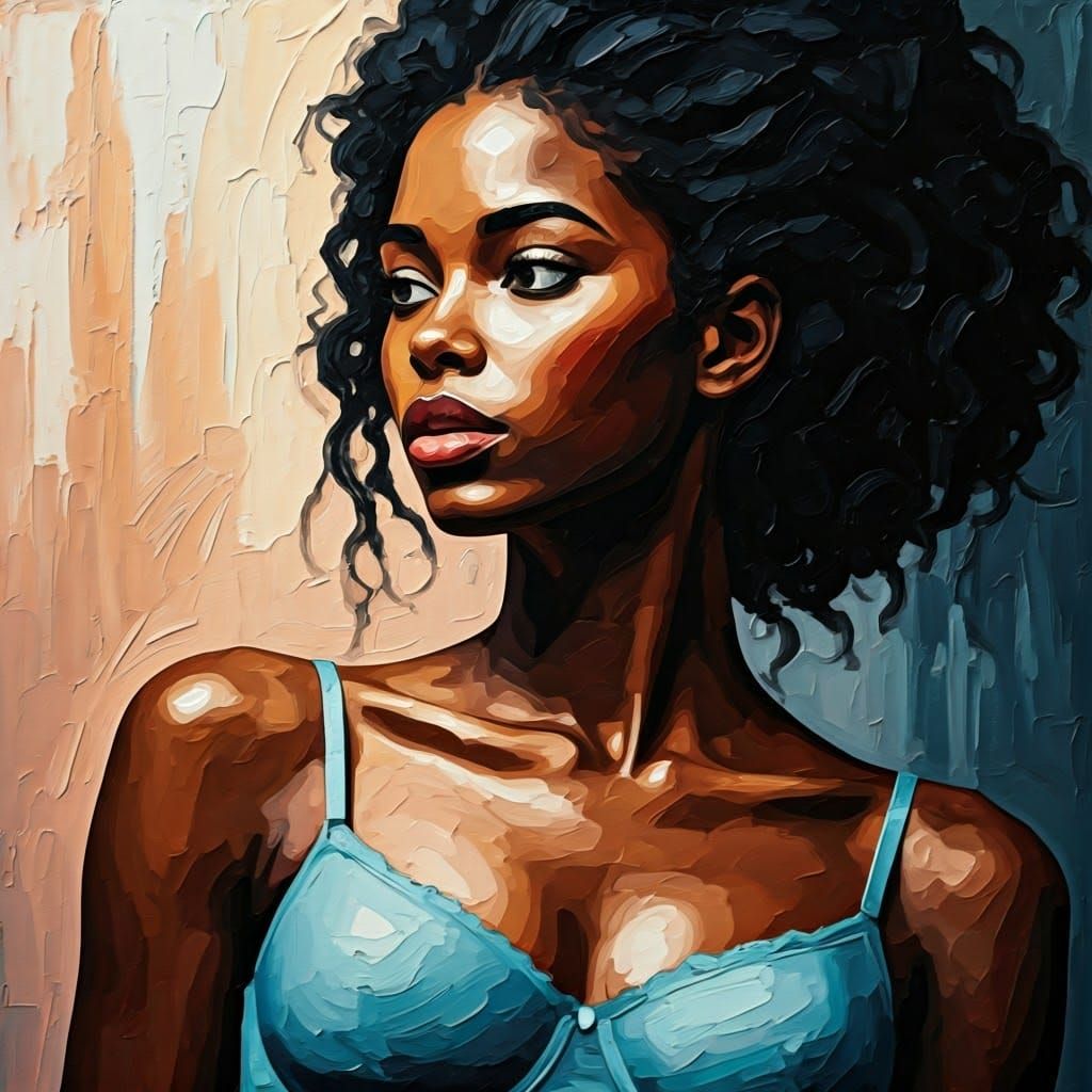 Impasto Painting of a Beautiful Black Woman