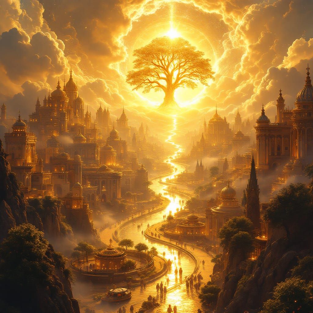 Golden Celestial City with Tree of Life