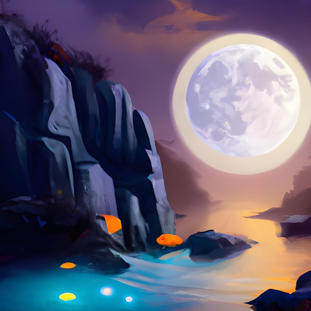 Moonlit River Digital Illustration in Vivid Colors