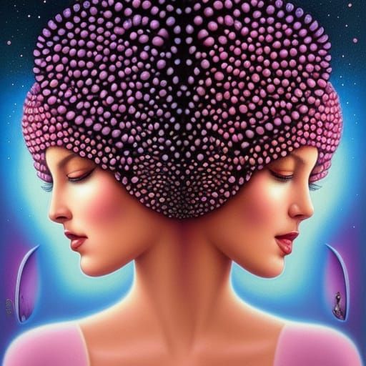 Psychedelic Rococo Woman with Crystal Flowers