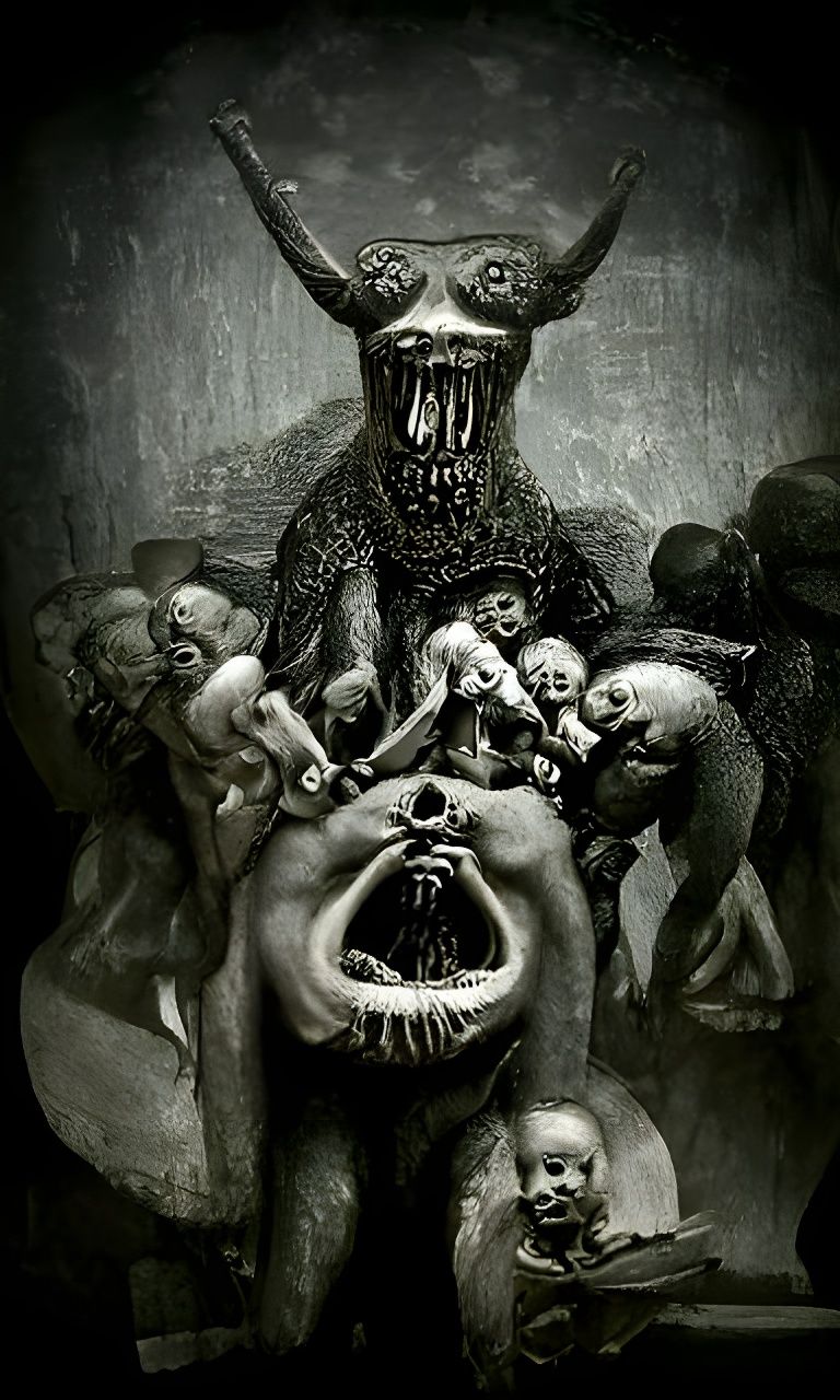 Grotesque Moloch Devouring Children in a Surreal Nightmare