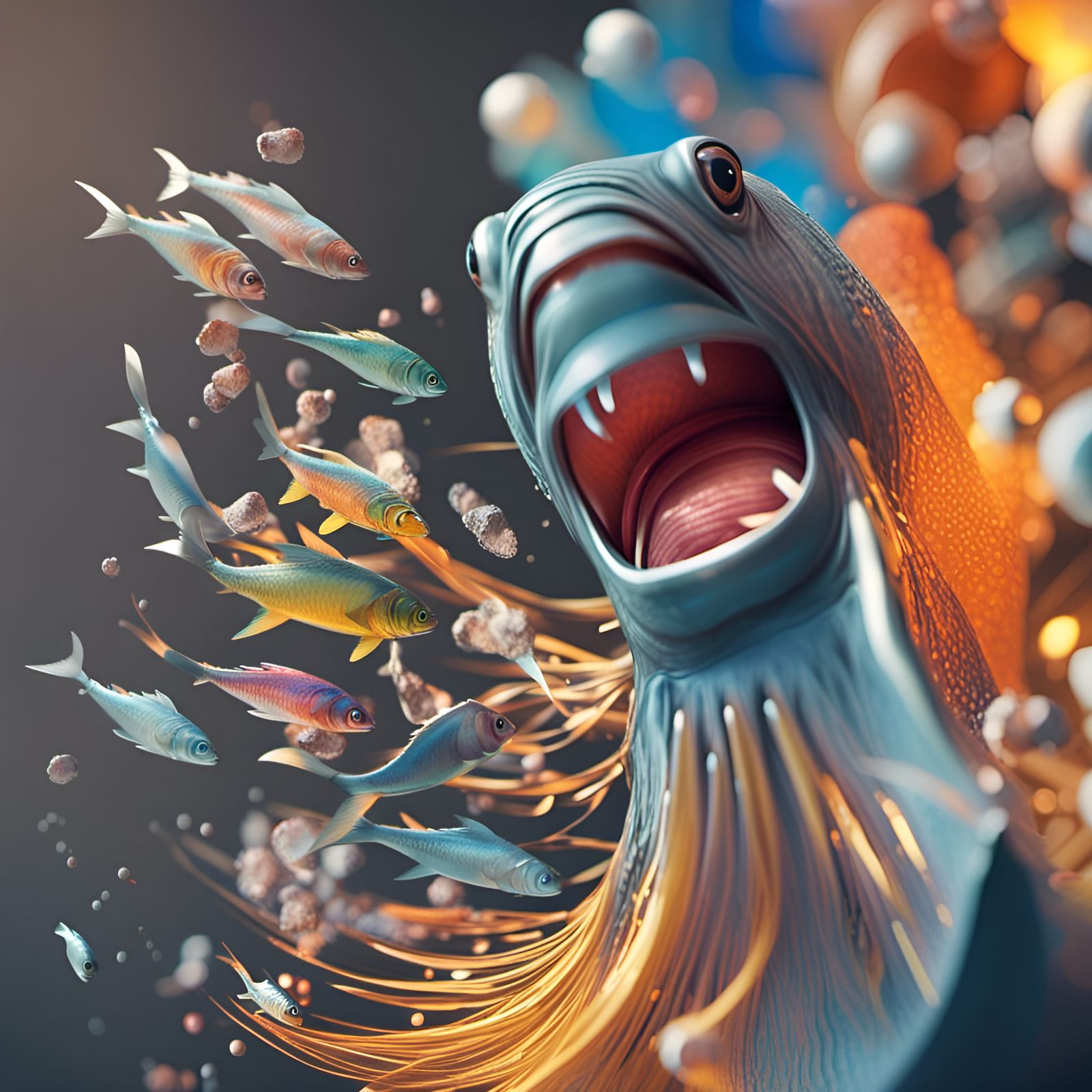 Ejected Fish in Psychedelic 3D Art Style