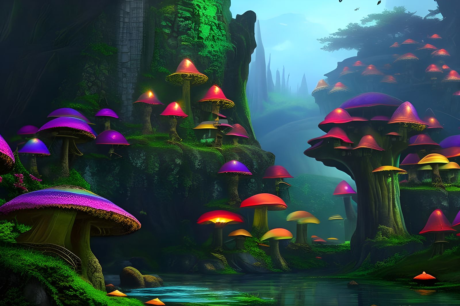Iridescent Fungal City of Elves and Fairies
