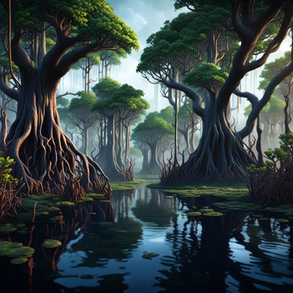 Mangrove Trees in Swamp: Detailed Matte Painting