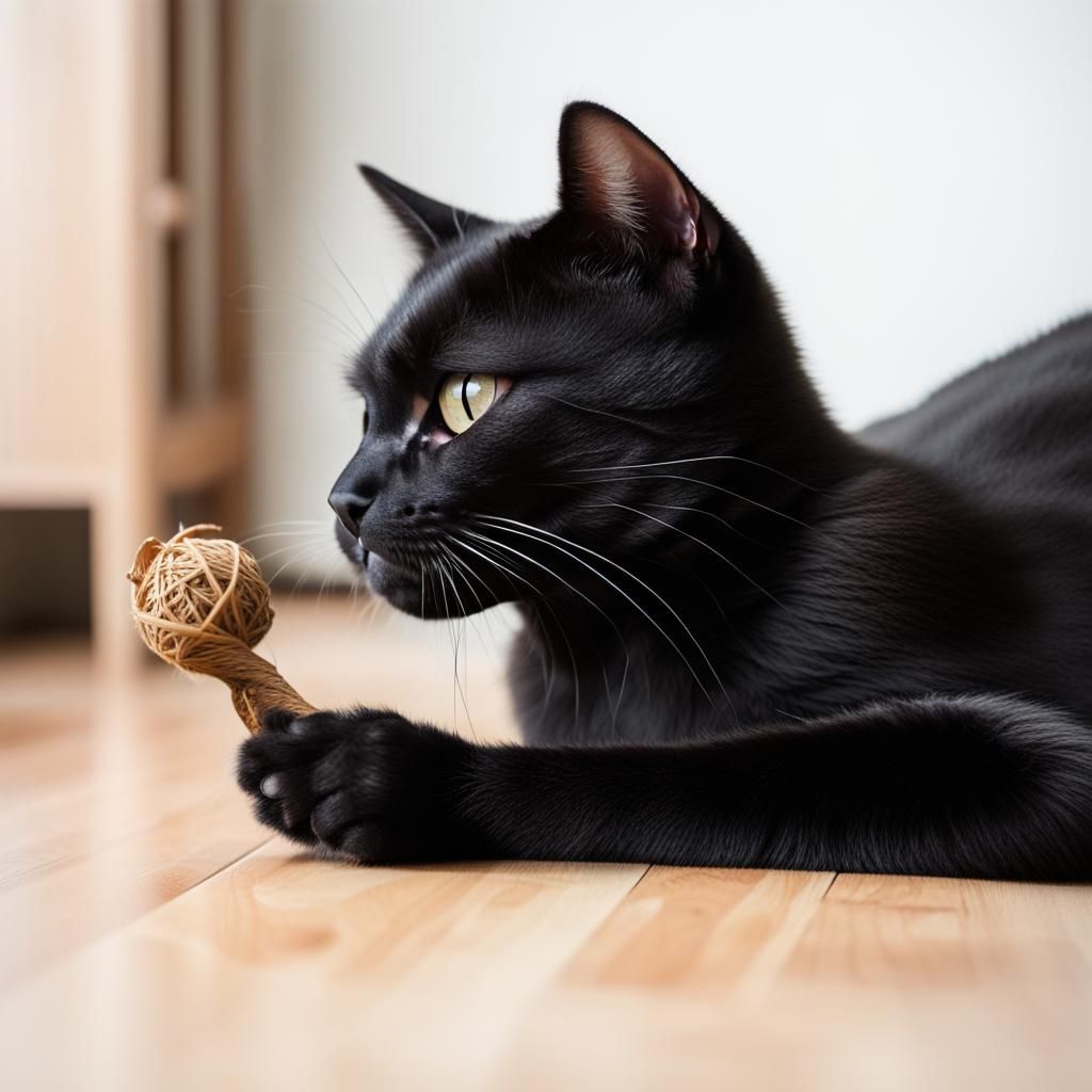 Black Cat's Yarn Game: A Playful Moment