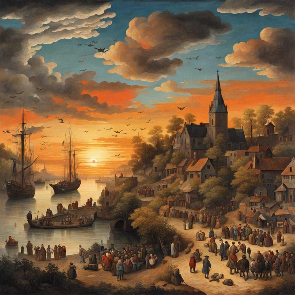 Sunset Landscape in the Style of Pieter Brueghel