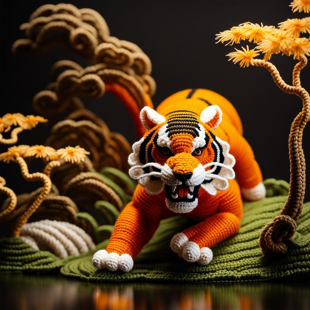Crochet Tiger and Dragon Fight in China