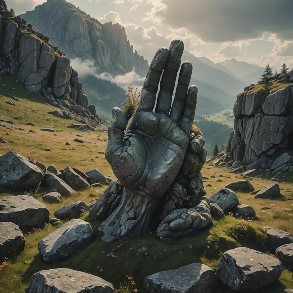 Granite Hand Emerges from Alpine Ruin