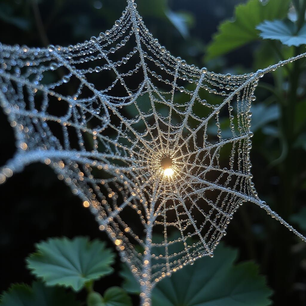 Fractal Geometry Spider-Web Illuminated by Divine Light