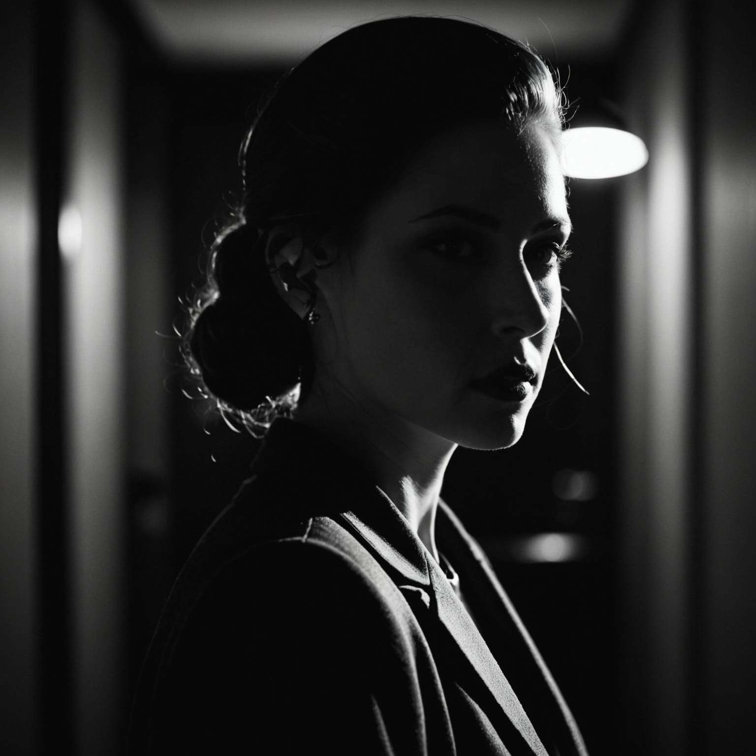 Film Noir Scene with Dramatic Lighting