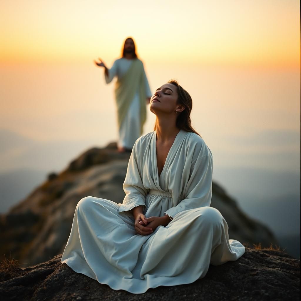 Cinematic Meditation: Woman Communicates with Jesus Christ