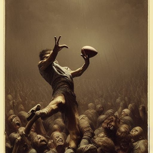 Graphic Football Injury in Doré Style