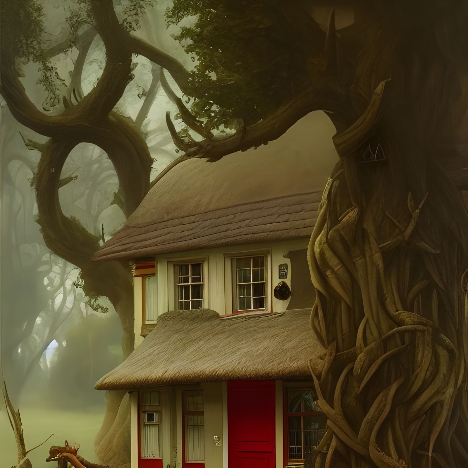 Quaint Country House with Thatched Roof in Hypermaximalist S...