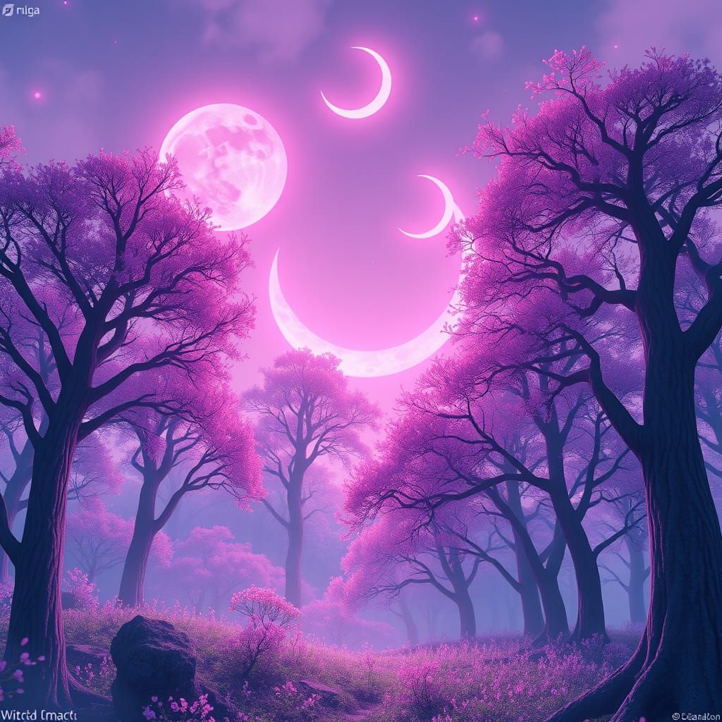 Ethereal Forest Illuminated by Soft Pink Moons