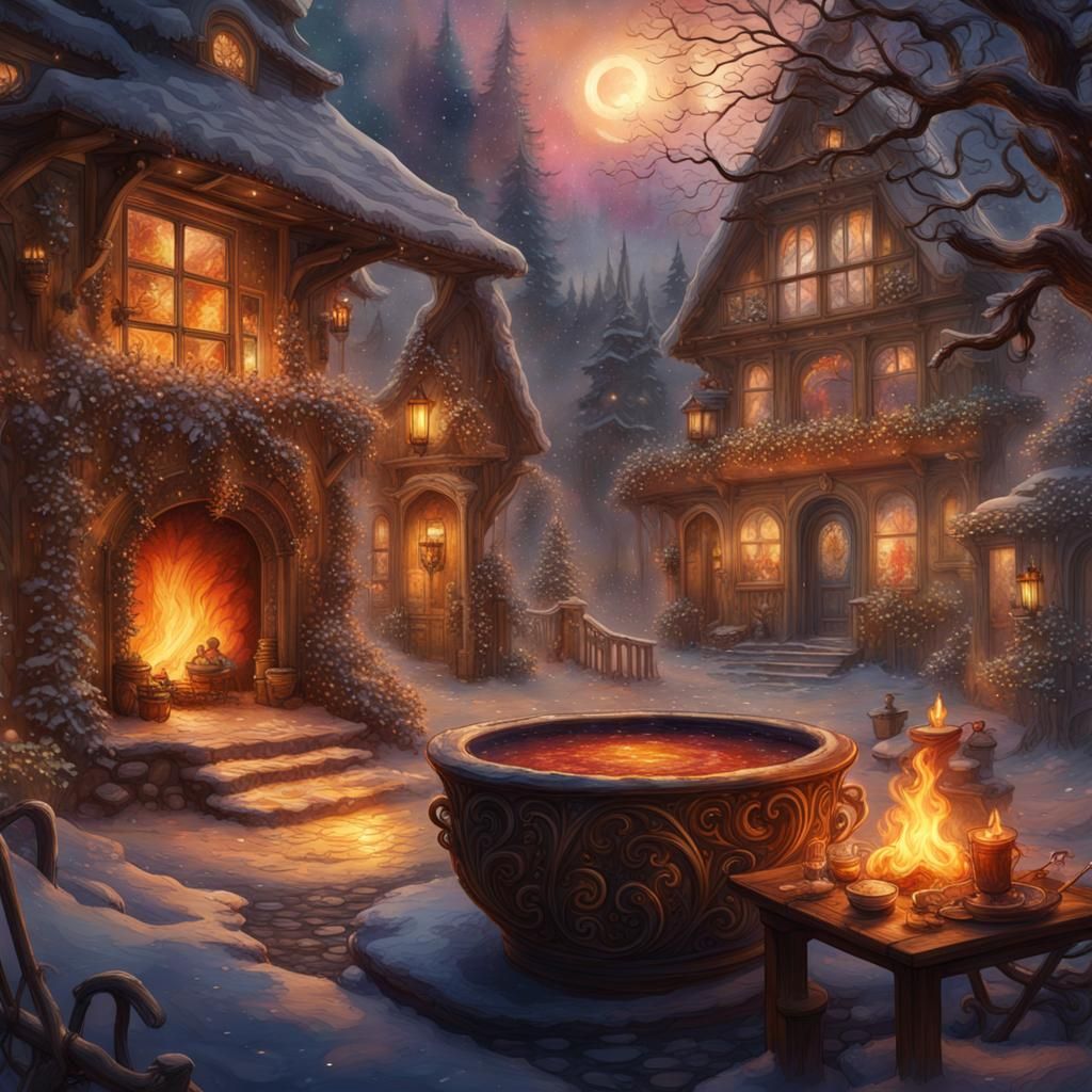 Christmas Fireside Scene in Watercolor Style