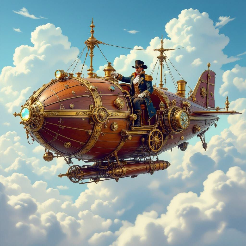 Steampunk Airship Amidst Clouds and Gears