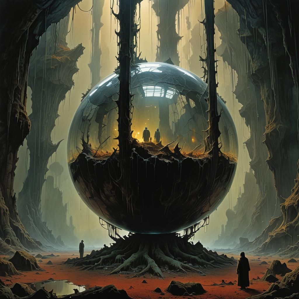 Glass Sphere Prisoner in Cyberpunk Biomechanical Style