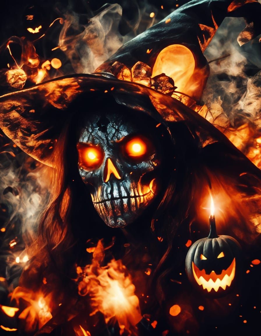 Halloween Dark Witch Spirit Portrait in Photorealistic Style