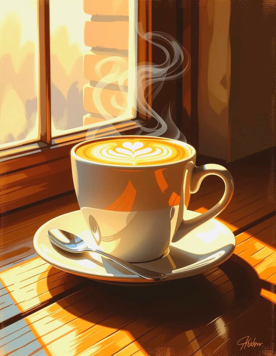 Photorealistic Coffee Latte in Oil Paint Style