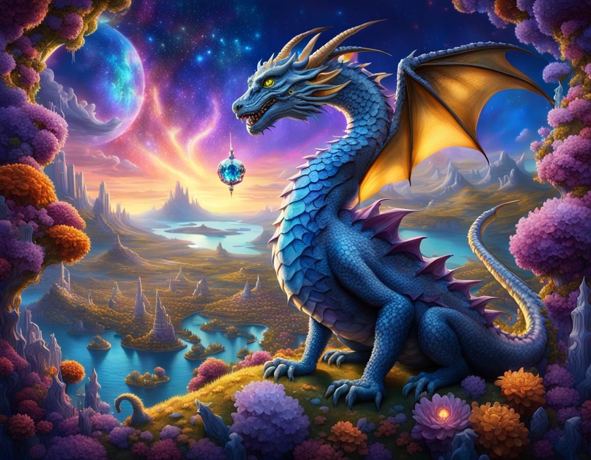 Dragon and Cat in Whimsical Wonderland